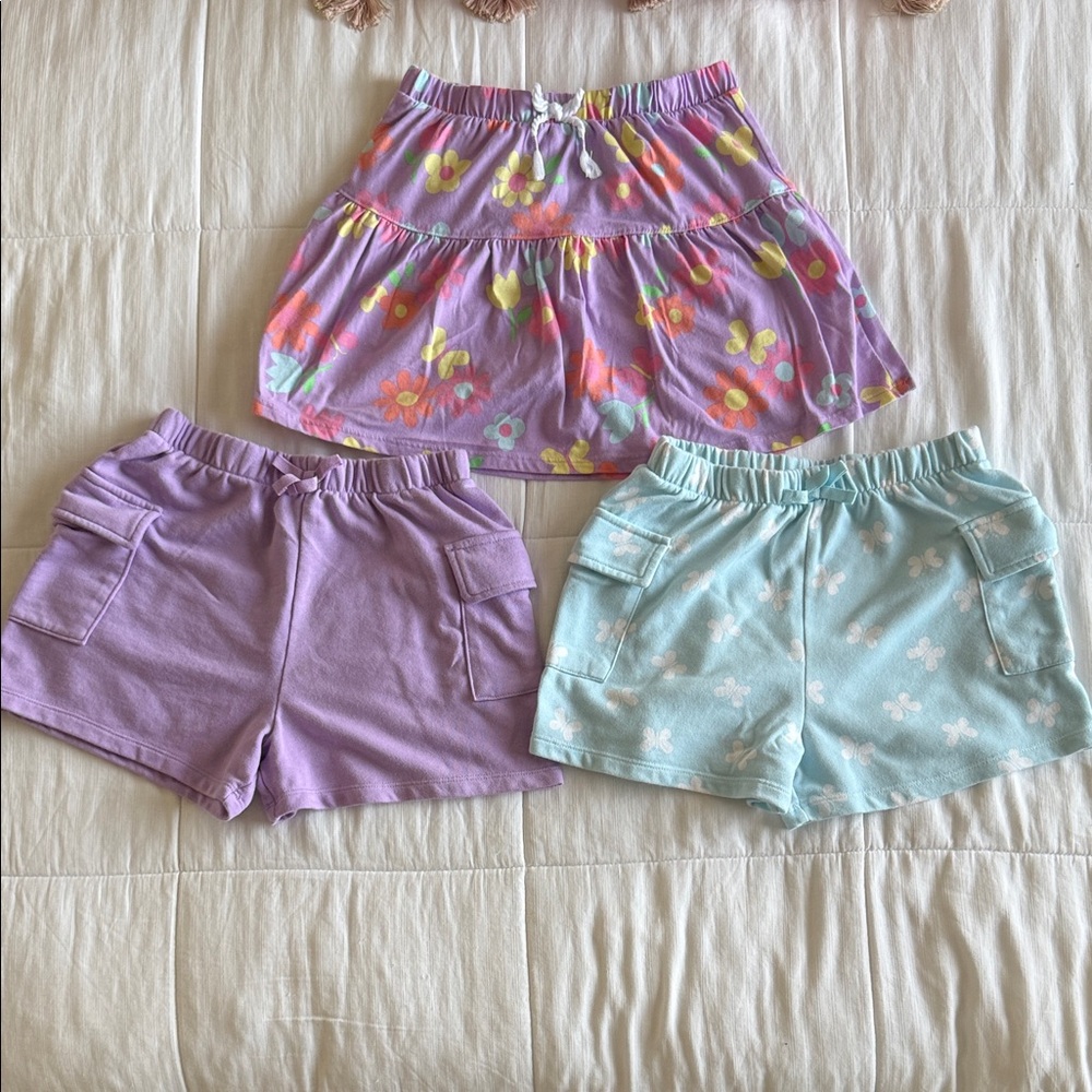 Girls Size 10- Floral Tiered Skort and Shorts Set - Purple, Lavender, Mint